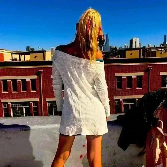 Free People We The Free off the shoulder Long Sleeve waffle cream  top Size XS - Picture 2 of 3